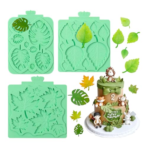 KALAIEN Leaf Molds Silicone,Leaves Chocolate Fondant Molds Set of 3 - color: 3 Pcs
