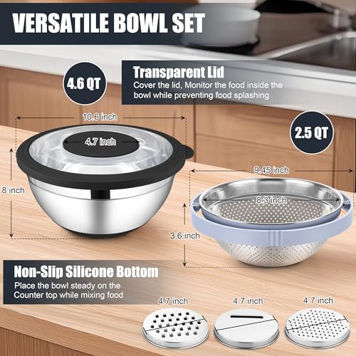 HaWare Mixing Bowl with Colander, 4-1 Bowl with Lids & 3Pcs Nesting Graters - color: Black