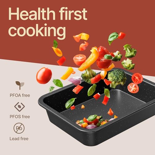 Bakken 4-Piece Bakeware Sets, Nonstick Carbon Steel Baking Sheet, Stackable Space-Saving Bakeware, Dishwasher Safe, Stain-resistant, PFOA, PFOS, & PTFE Free, Oven Safe Up To 450°F, Gray Marble - color: Gray Marble