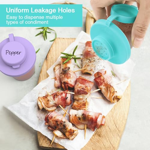 SOPHICO 1.5 & 3.2oz Salt and Pepper Shaker,With Moisture Proof silicone lid - color: purple & blue, Small & Medium