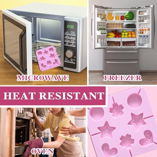 8 Capacity Silicone Lollipop Molds,Hard Candy Chocolate Sucker Mold with 2pcs 3.15 inch Lollypop Sucker Sticks,Candy Treat Bags,Gold Ties - color: 2p