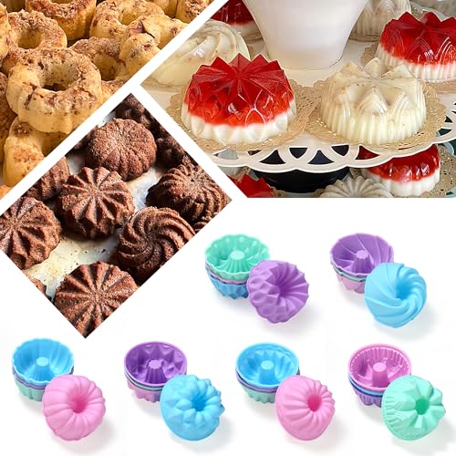 To encounter 24Pack Silicone Molds, Nonstick 3 inches Donut Mold, Silicone Baking Cups, Donut Pan, Muffin, Jello, Bagel Pan, Oven- Microwave- Dishwasher Safe - color: Blue/Green/Pink/Purple, size: 3" x 1.4"