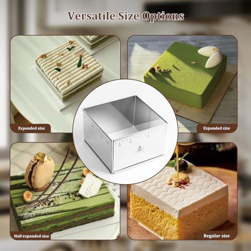 Adjustable Rectangle Mousse Cake Ring Mold - Extendable Stainless Steel Square Shaped Cake Cutter, Bakeware for Customized Baking - Heavy Duty Baking Accessories - 5.9 * 5.9 * 4IN - size: 5.9*5.9*4IN