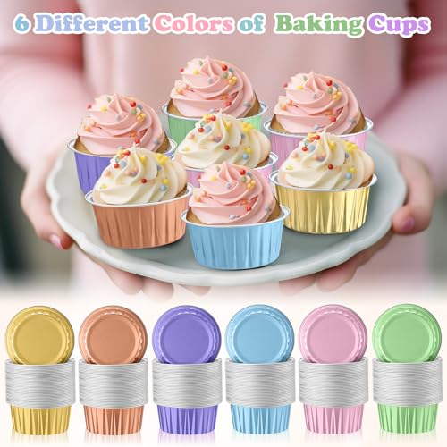 200 Pack Aluminum Cupcake Liners with Lids,Macaron,Plain - color: Macaron, style: Plain