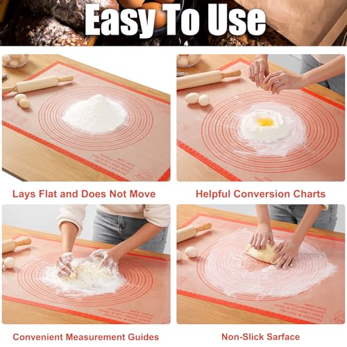Silicone Pastry Mat Large Baking Mat 36X24 inch Dough Mat with Measurements - color: Red, size: 24"L x 36"W