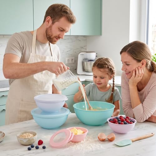 BoxedHome 12 Piece Plastic Mixing Bowls with Lids Set - Leak-Proof Microwave & Dishwasher Safe, BPA Free Nesting bowl for food prep, serving, and storage (Green/Pink) - color: Green / Pink TPR