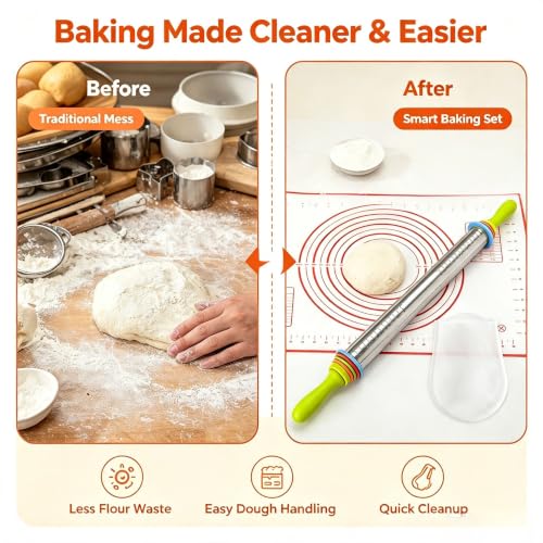 3-in-1 Adjustable Rolling Pin with Handle