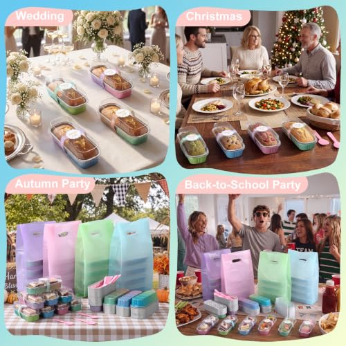 424 Pack Gradient Macaron Mini Loaf Pans Set with Lid and Spoons - color: Gradient Macaron Colors
