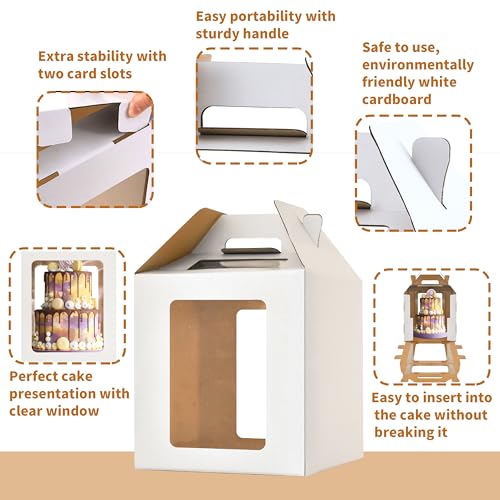 12x12x12 Inch Tall Cake Boxes with windows,10in 12in Tall Cake Carrier, Layer Cake Box,Large Tiered Cake Box,Durable White Bakery Box,Large cake box(3pack) - color: white-12in-3P