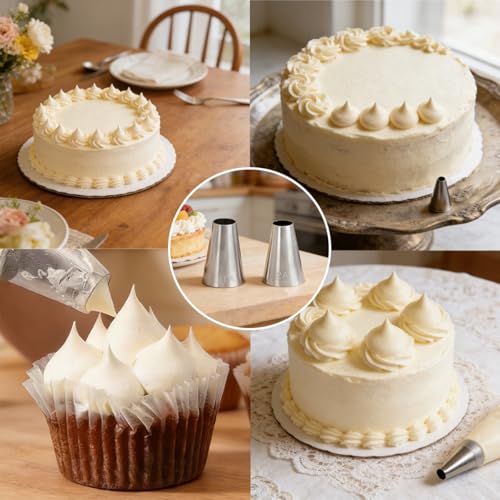 6 Pcs 1A&2A Piping Tip Set Large Large 1A Tip for Cake Decorating 2A Stainless Steel Piping Tips for Cake Cookies Pastry Fondant Cream Bag Filler