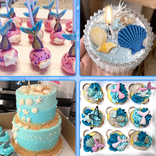 6 Pcs Marine Theme Silicone Mold Mermaid Tail Sea Turtle Fish Seashell Starfish Conch Seahorse Marine Animal Fondant Mold Set for Ocean Cake Decorations Chocolate Candy Resin Clay Birthday Party Decor - color: 6 Pcs Marine Theme Silicone Mold, Pink