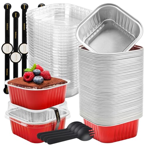 Halloween Baking Tins with Lids, Red 50 Pack for Home Bakers - color: Red, size: 5 oz