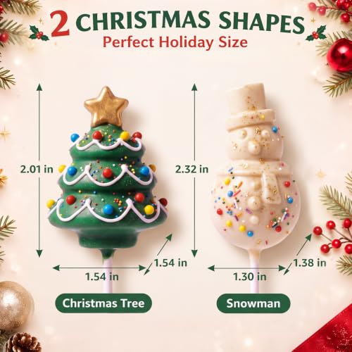 2 Pack Christmas Cake Pop Molds, Christmas Tree, Snowman 3D - color: Christmas Tree,Snowman, size: Large