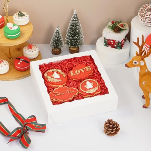 50 Pack Pie Boxes 8x8x2 Inch Bakery Boxes Cookie Box Treat Box - color: White