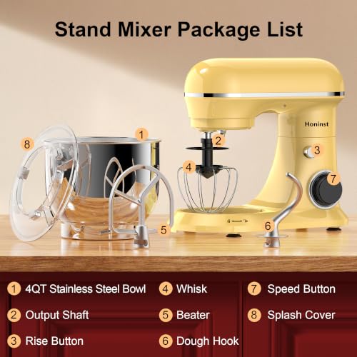 Honinst 4QT Electric Stand Mixer, 10-Speed Tilt-Head Compact Kitchen Mixer - color: Light Gold