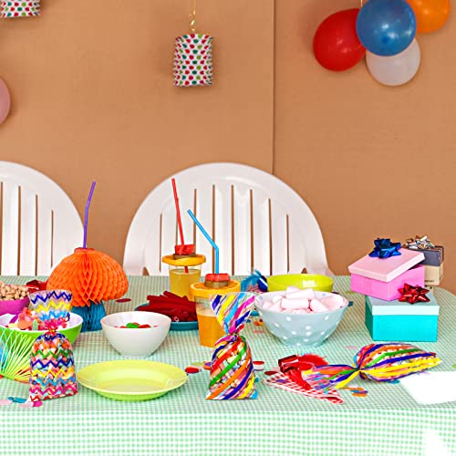 Aodaer 100 Pieces 10.6 x 5.1 In Rainbow Cellophane Bags Plastic Candy Gift Bag Cellophane Treat Bags with Twist Ties Stripes Polka Dot Printed Pattern Goodie Bag for Birthday Weddings Party Favors - color: Rainbow