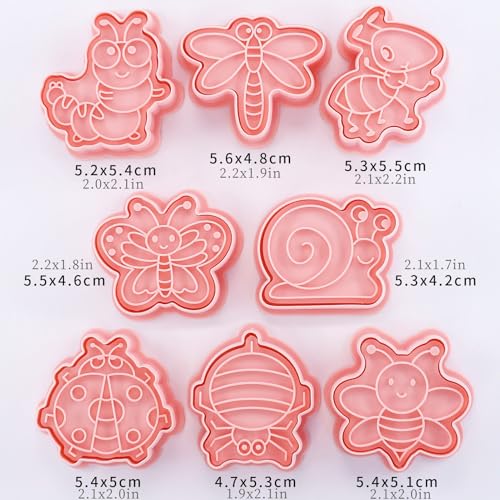 Insect Cookie Cutters Bee Dragonfly Ladybug 8Pcs Cookie Stamps for Baking - color: Insect