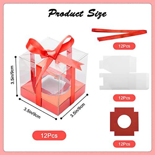12 PCS Clear Cupcake Boxes 3.5 Inch Cupcake Containers (Red) - color: Red