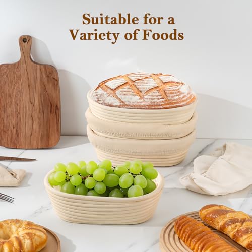 6 Pack 10 Inch Oval Banneton Bread Proofing Basket, Rattan Sourdough Bread Baskets with Liners for Home Baking - size: 10"Oval Basket-6 PCS