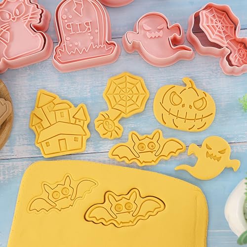 8Pcs Halloween Cookie Cutters 3D Pumpkin Ghost Bat Witch Hat Baking Tools - color: Halloween