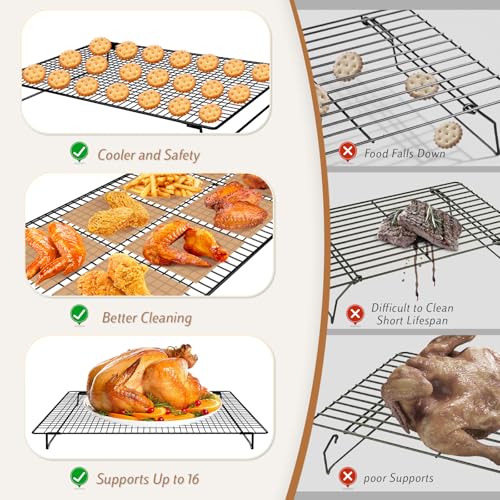 3-Tier Baking Cooling Racks, 17"x11" Stacking Cookie Racks, Collapsible - size: Large