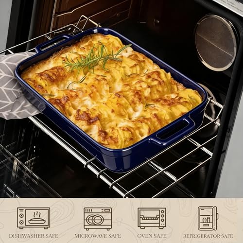 5.5 Quart Casserole Dish,Large Baking Dish Cookware,14.7x10 Inch Deep Lasagna Pan for Oven,Ceramic Bakeware for Baking, Easy to Clean, (Blue) - color: Blue