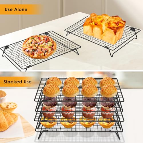 2 Pack Cooling Racks for Cooking and Baking, 13.4 x 9.4 Inch 2-Tier Stackable Cookie Cooling Rack Tall Baking Racks, Carbon Steel Roasting Wire Rack for Baking, Grilling Making Jerky (Black) - size: 13.4“ x 9.4”-2 Pack