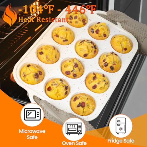 Silicone Muffin Pans for Baking with Metal Framed, BPA Free, Standard - color: Creamy Confetti, size: 12-Cup Regular