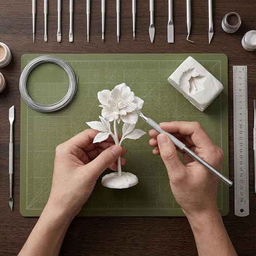 DIYOOHOMY 10 Pcs Clay Needle Tool Set, 7-Pin Polymer Clay Sculpting Tools for Pottery Scoring Texturing Carving, Feather Wire Texture Ceramic Modeling Detailing Nail Art DIY Craft Supplies - color: White-6