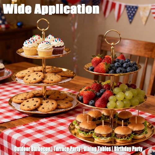 QTLCOHD 2 Pcs 3 Tier Stainless Steel Cupcake Stand - color: Gold, size: 3-Tier