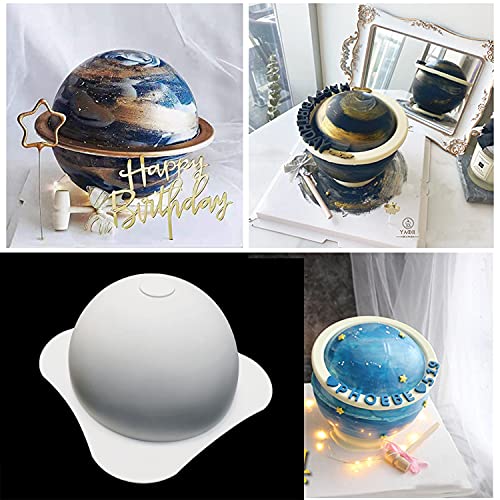 Silicone Large Planet Mousse Cake Fondant Chocolate Baking Mould + 2x Wooden Hammer Cube Tray Soap Making Molds Non Stick Round Hollow Ball Jelly Mold Pan Kitchen Tool Party Supplies