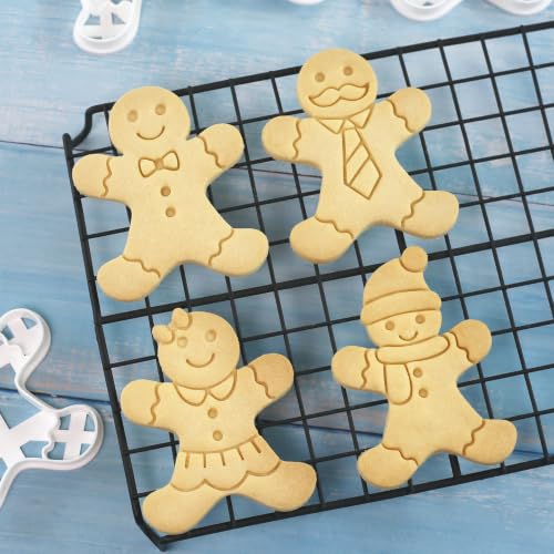 4Pcs Gingerbread Man Cookie Cutters Christmas Embossing Molds for Baking - color: Xmas Gingerbread