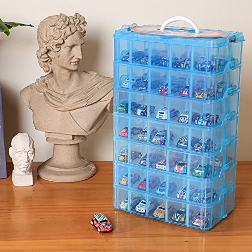 Sooyee 7 Layers Stackable Storage Container, 70 Adjustable Compartments Stackable Storage Container for Kids Toys, Art Crafts, Jewelry, Supplies, Mini Case & Letter Sticker Included,Blue - color: Blue, size: 7 Tier