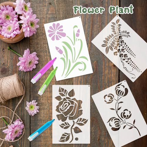 Dayker 15PCS Flower Stencils, Wildflower Leaf Painting Stencils - color: Flower
