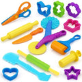 LanMa 15 Pcs Dough Tools Set for Kids, Plastic Play Clay Accessories Kit with Rolling Pins, Cutters, Molds and Safety Scissors - color: cute