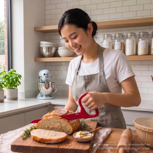 Sourdough Bread Knife, 8" Serrated Blade with Ergonomic Handle, Stainless Steel, Red - color: Red