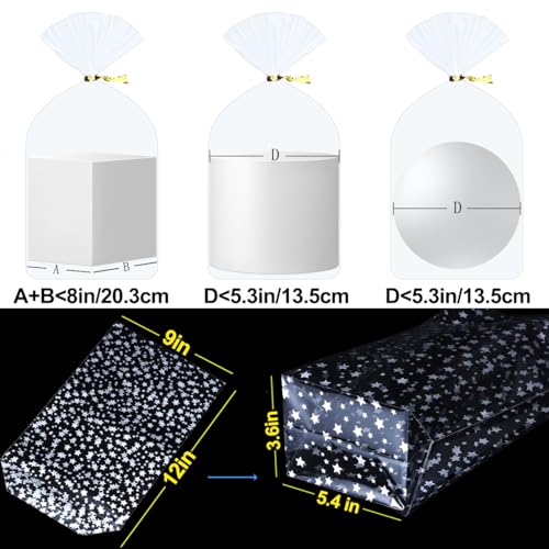50pcs 9x12 inch Bottom Gusset Silver Star Printed Clear Cellophane Gift Wrap Bags with 5" Twist Ties - color: Silver Star, size: 9X12inch(50 Pcs)