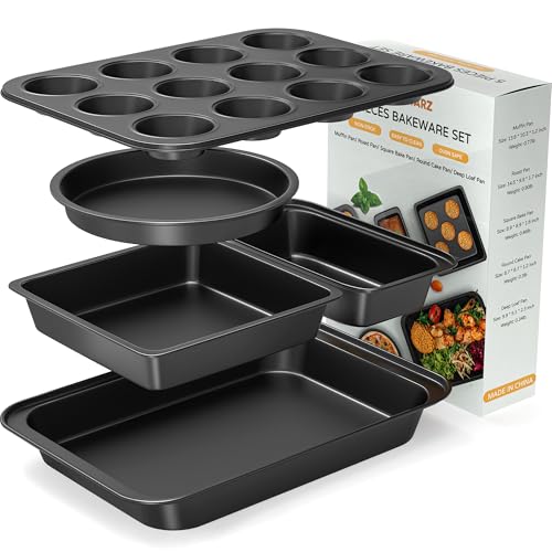 5-Piece Baking Pans Set, Nonstick Bakeware Sets, Black - color: Black