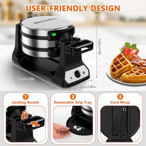 Waffle Maker, 1400W Belgian Waffle Maker, Double Waffle Iron 180° Flip, Rotating Nonstick Plates, Adjustable Browning Control, Locking Buckle & Cool Touch Handle, Removable Drip Tray, Stainless Steel - color: Sliver