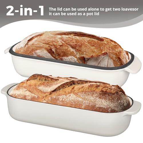 EDGING CASTING Enameled Cast Iron Loaf Pan with Lid, Bread pan, Dutch Oven Bread pan for Homemade Sourdough Bread Baking, 12.5x5.5 inch, 5qt, White - color: White