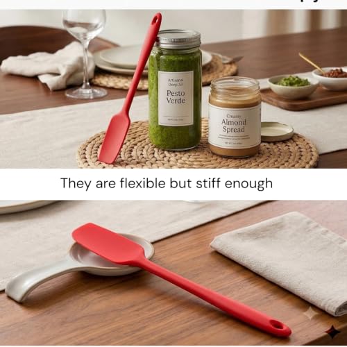 2-pack Jar Spatula Long Handle Silicone Kitchen Scraper Spatula Non-Stick Rubber Scraper for Jars, Cooking Baking Stirring Mixing (Red)