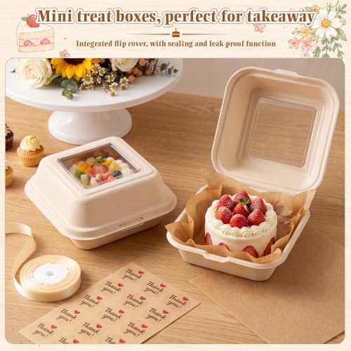 Bento Cake Box Clamshell Container Kit, 50 Set, Wooden Color - color: Wooden Color