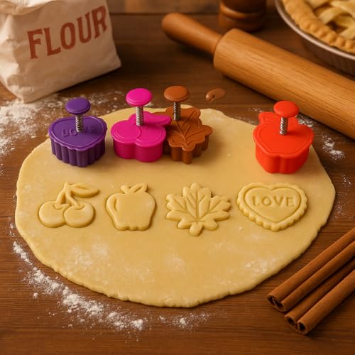 Mrs. Anderson's Baking Pie Crust Cookie Cutters, Set of 4, Spring-Action Embossing Cutters For Pie Crusts, Cookies, And Pastry Dough - style: Pie Crust Cutters