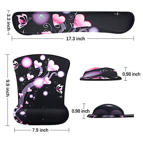 ToLuLu Keyboard Wrist Rest Pad Ergonomic Mouse Pad Set, Cute Mousepad - color: Pink Hearts