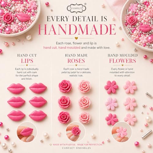 Confect Cake & Cupcake Sprinkles | Love Sprinkles Mix Pink Mini Lips & Roses, Silver Hearts & Vermcelli and White Pearls | Anniversary Sprinkles | Edible sprinkles Mix Pack of 5 (5 Oz) - color: Love Sprinkles