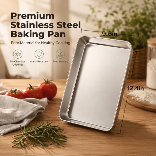 E-far 2 Pack Stainless Steel Baking Pans, 12⅓ x 9¾ x 2 Inch for Cake - size: 12.4"x 9.6"x 2", style: 2Pans