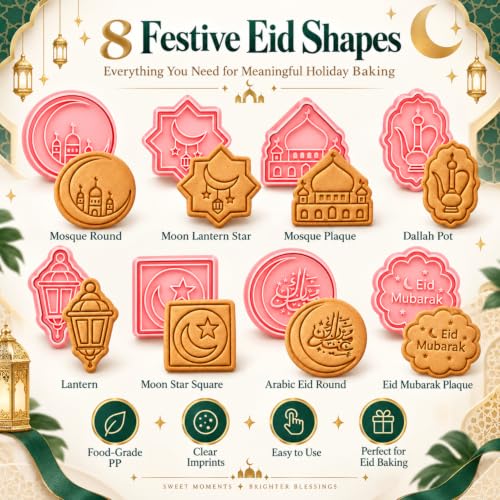 8-Piece 3D Eid Mubarak Cookie Cutter Set