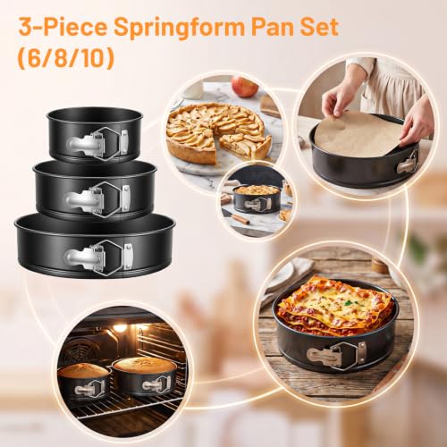 168pcs Cake Pan Set, 6 8 10 Inch Non-Stick Springform Pans Set, Leakproof Cheesecake Pan with Complete Cake Decorating Supplies Kit, Icing Tips, Baking Kit for Beginners & Home Bakers
