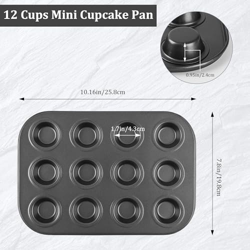 Mini Muffin Pan, Premium Small Cupcake Pans, Carbon Steel 12-Cup Muffin Tin, Versatile Non-Stick Bakeware - color: Black