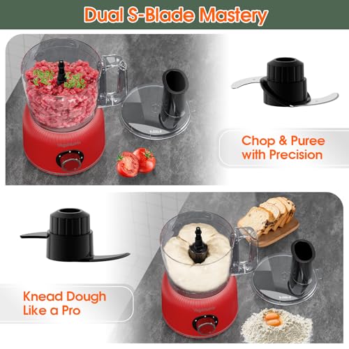 Food Processor and Blender Combo, 88 oz Food Chopper - color: Red